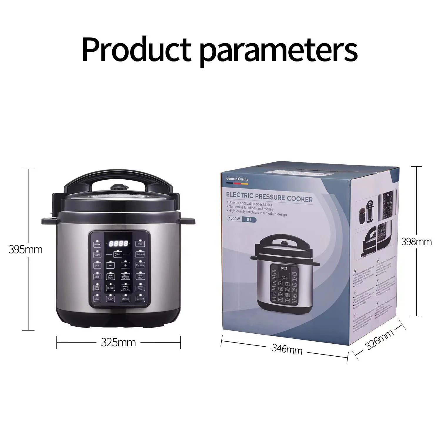 17 pre-set 1000 Watts Automatic outdoor touch screen cookware manufacturers mini SS410 EU standard electric pressure cooker