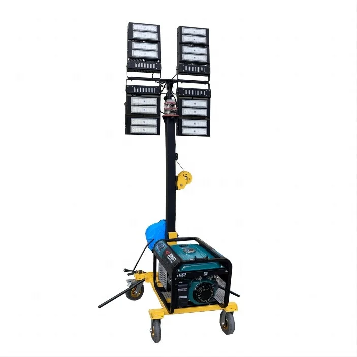 Mobile light tower 4000w auto telescopic mast 9-12 meters with generator trailer mobile tower lighting IP67 waterproof