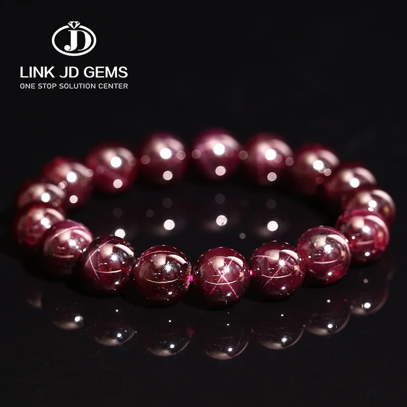 JD High Grade Gemstone Wealth Healing Hand-string Bangles Jewelry Natural Purplish Red Garnet Starlight Beaded Bracelets