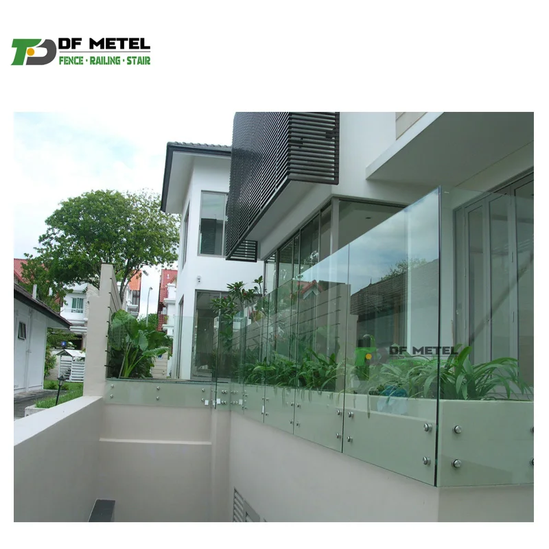 DF Double Glass Standoff Balustrades Deck New Design Stainless Steel Mirror Wood Handrail Glass Railing Hardware Stairs Grill