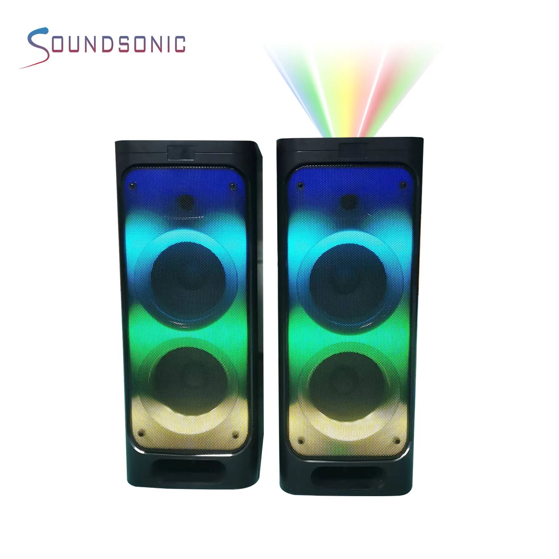 Hot sale big power stage speaker double 8 inch woofer active speaker with flame light bt radio sd