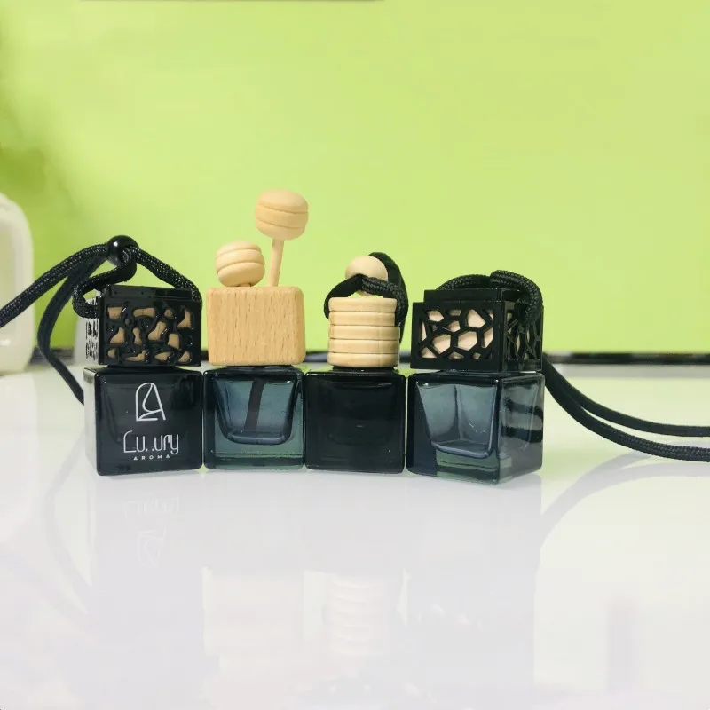 5ml 8ml Car Perfume square Black Bottle Air Freshener Diffuser Hanging Empty Glass Refillable Bottle for Auto Pendant