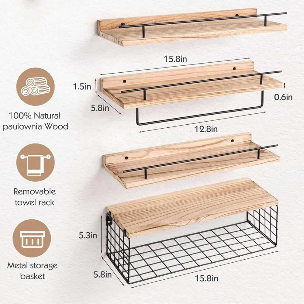 Factoray wholesale 4+1 Tier Shelves for Bathroom Wall Bathroom Shelves Over Toilet with Towel Rack and Storage Basket