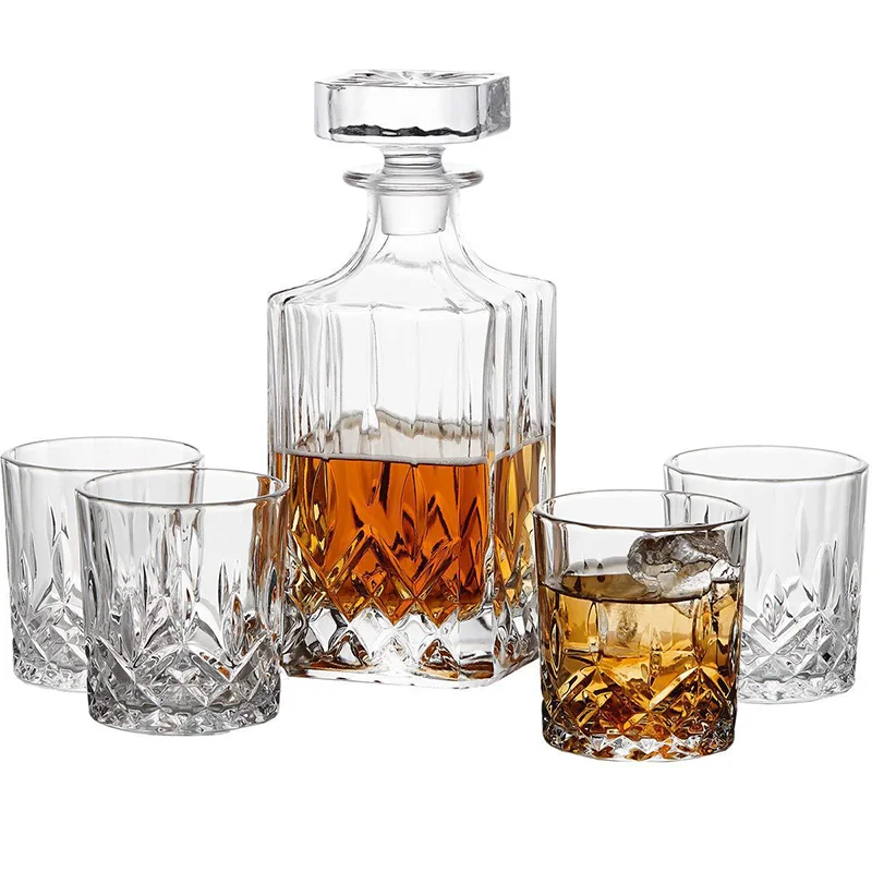 2022 Wholesale 25oz custom lead free vintage crystal square container bottle glass whiskey decanter set with gift box men 1