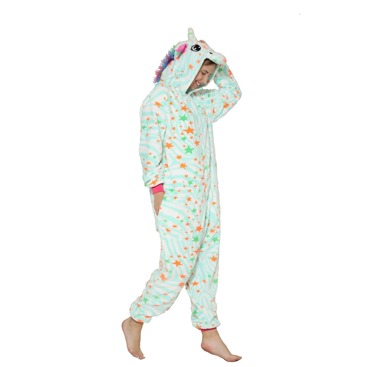 Flannel Unicorn Pajamas One-piece Pajamas Cartoon Animal Onesie Party Cosplay Pyjama  Animal Costume Pajamas