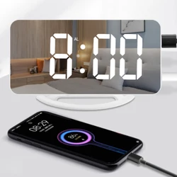 Display time alarm clock with bed shaker waking heavy sleepers led mirror vibration alarm clock