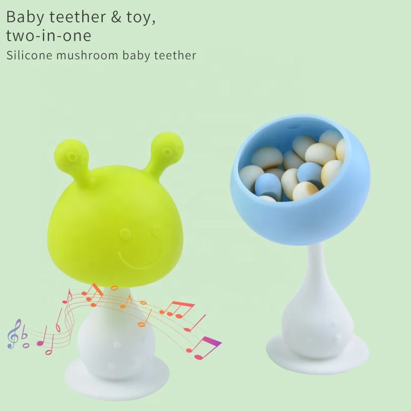HAPBAY Hot Sale Mushroom Baby Teether Toy 100% Food Grade Rattle Mordeder bebe