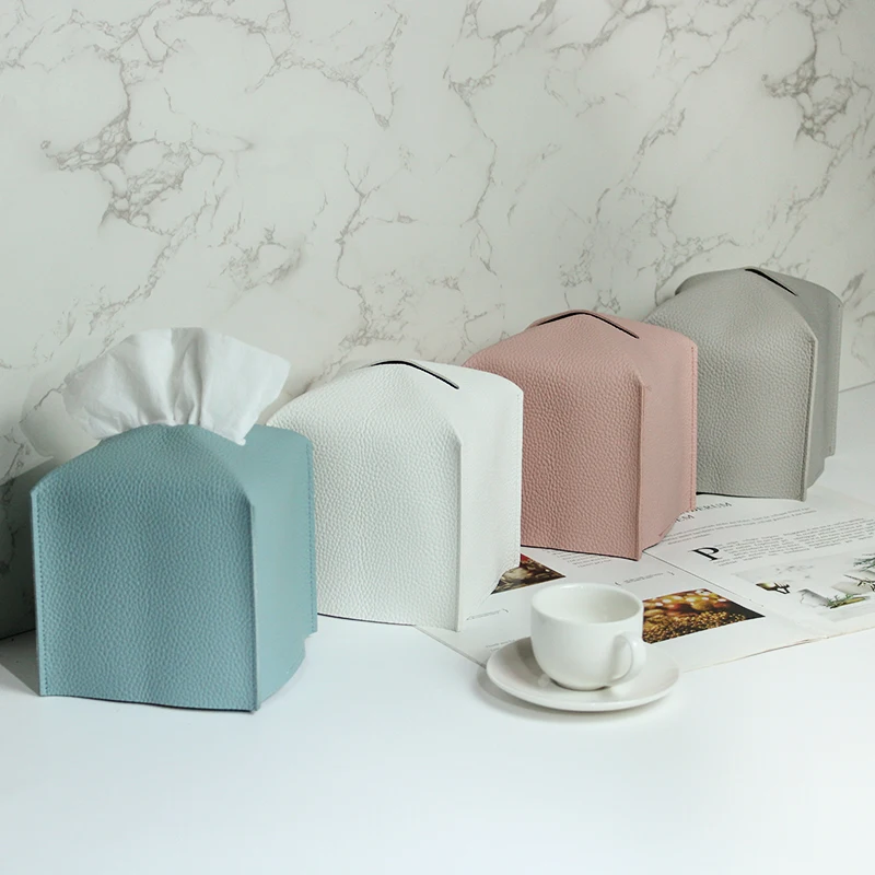 Leather Tissue Cover Square Tissue Holder Home  Office Leather Tissue Box
