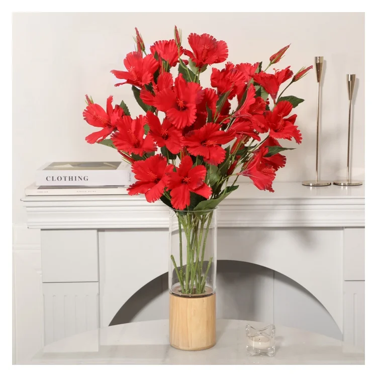 PHCSM-006 Hot Sale Tropical Flower Artificial Hibiscus Bouquet For Wedding Home Decor