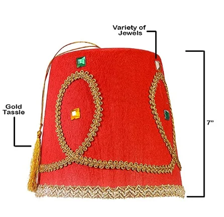 Red Fez Hat with Gold Tassel Turkish Moroccan Custom Wholesale Fancy Dress Hat