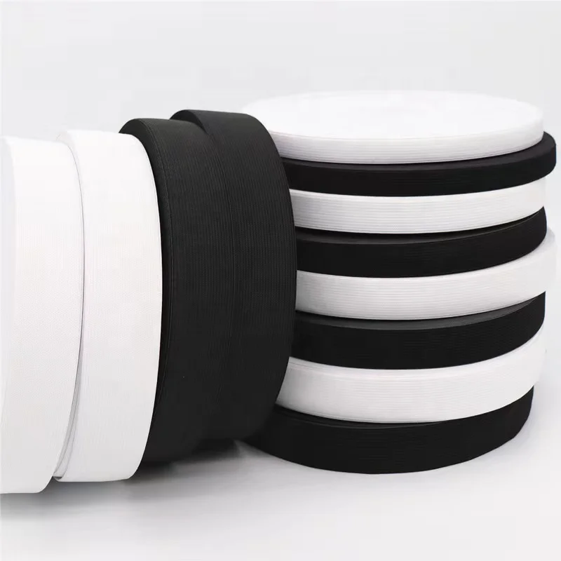 High elasticity quality stretchable elastic webbing Band Knit Woven Black white elastic Web belt 25mm 45m 100mm