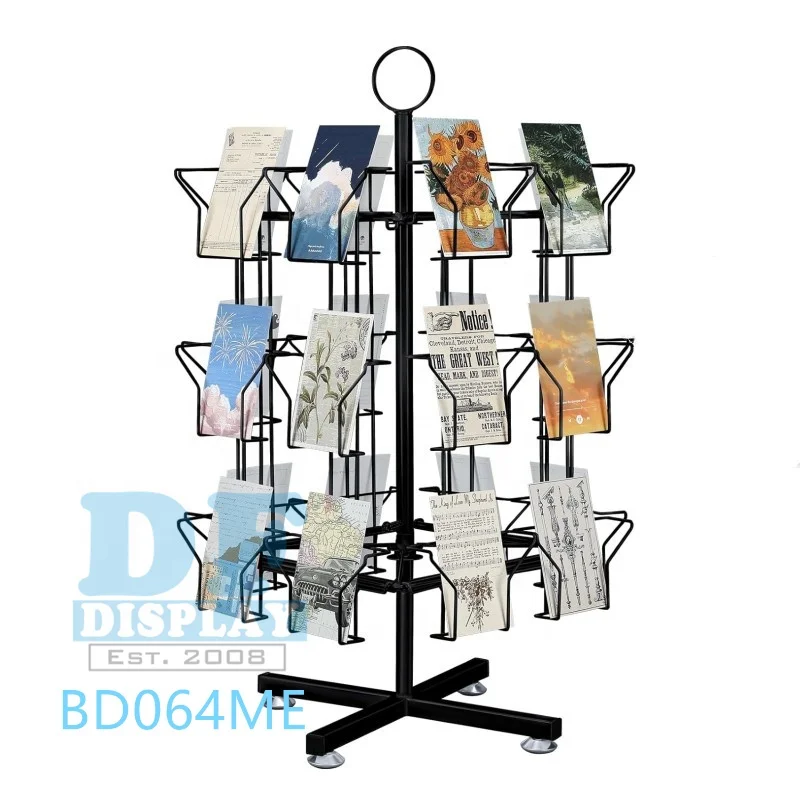 24 Pocket Greeting Card Display Stand Fits 5 x 7 Rotating Countertop Card Display Rack  3 Tier Spinner Stand Rack With Wheels