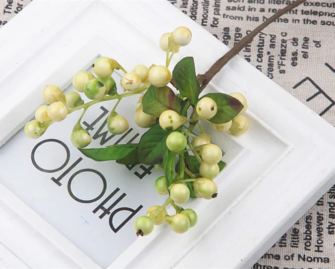 Bean berry branch plastic fa-ke plants berries for home garden Christmas wedding decoration DIY wreath supplies faux flowers