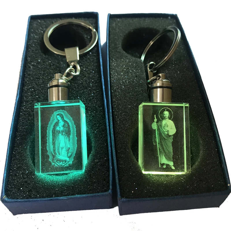 customized carved Our Lady of Guadalupe San Judas Tadeo carabiner religious key chains with flashlight