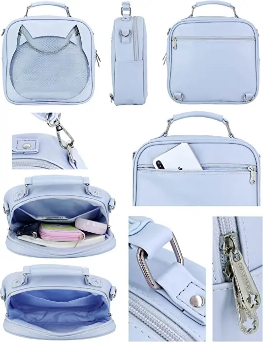 Cute Cat Ita Bag for Anime Cosplay Pin Display Bag Convertible Crossbody Satchel Handbag Backpack with Insert