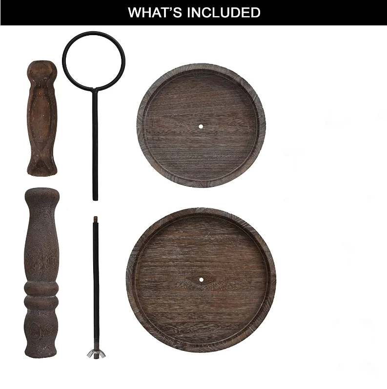 Creative Distressed Black Wood Metal Handle 2 Tier Wooden Tray Cake Stand