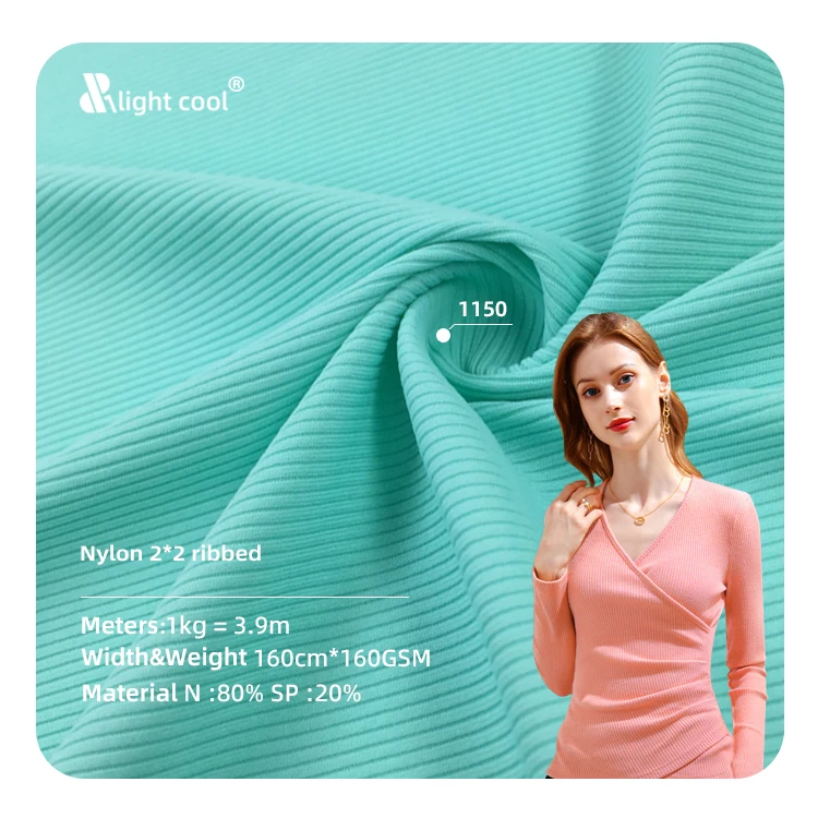 No1150 ribbed 80% nylon 20% spandex 4 way stretch 2*2 knit rib stripe yoga fabric for sports wear