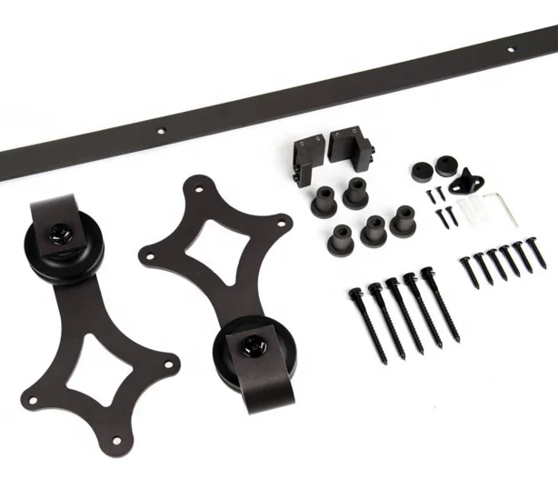RHETECH 4ft Mini Super Mini Double Sliding Barn Door Hardware Kit for Cabinet and TV Stand Closet Window Rhombus Shape Hanger