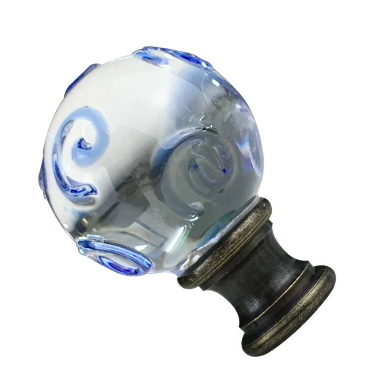 New design hot sell Pellucid Crystal Sphere With Bule Swirl Designed For Lamp Shade Finial