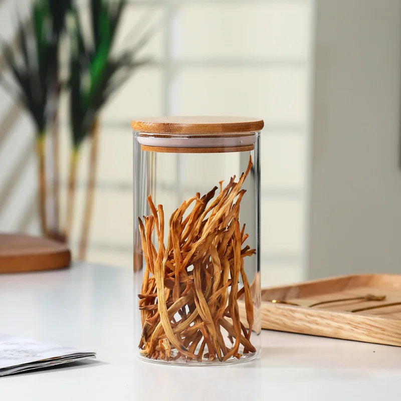 Supplier Empty Round Borosilicate Glass Airtight Kitchen Food Cookies Storage Bottles and Jars With Bamboo Lid