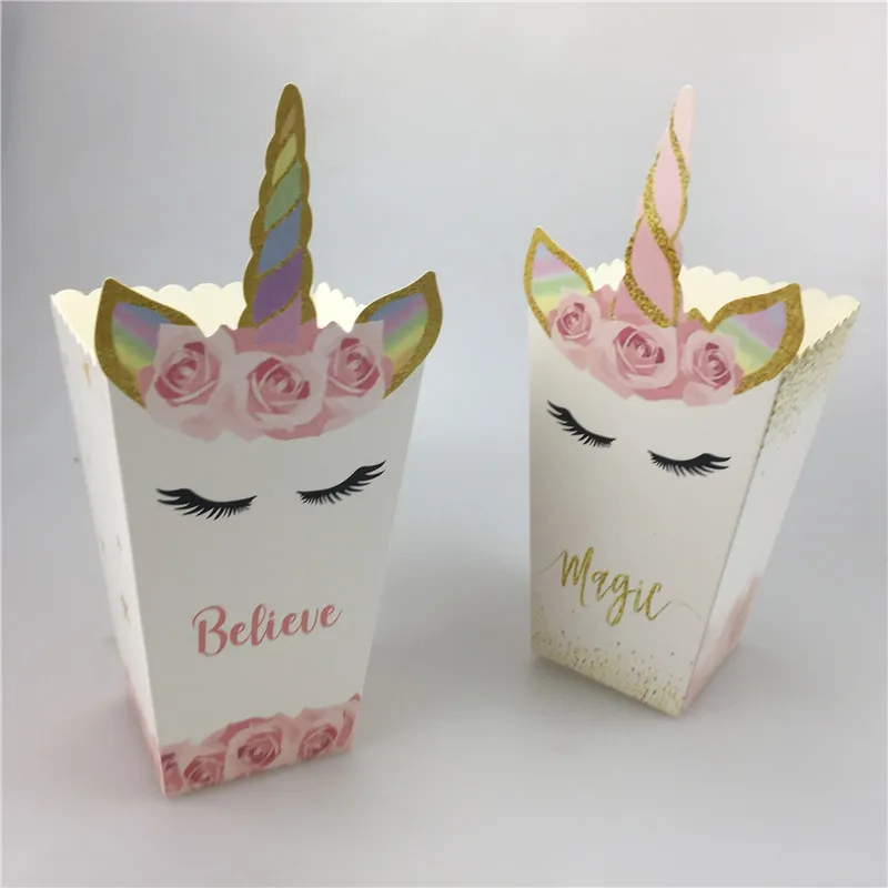 Rainbow Unicorn Magical Unicorn Baby Shower or Birthday Party Favor Popcorn Treat Boxes - Set of 12 Cookie Containers KPB003