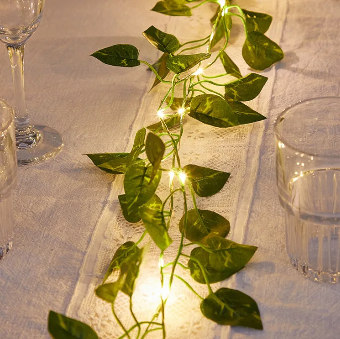 Solar Rattan Willow Leaves Climbing tiger Green Willow Lights Series Willow Leaf Lights