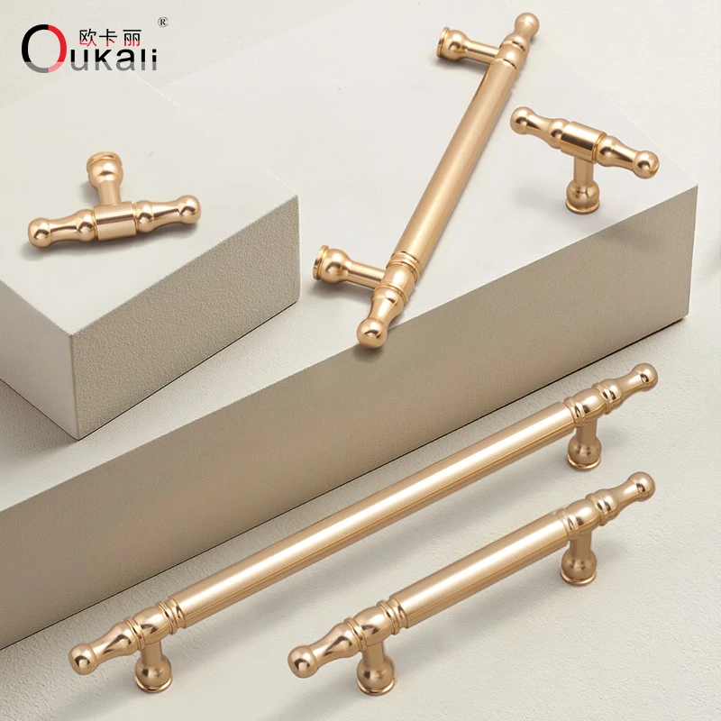 Oukali Luxury Antique Coffee Silver Black Gold Solid Kitchen Cabinet Knurled Aluminum Handle