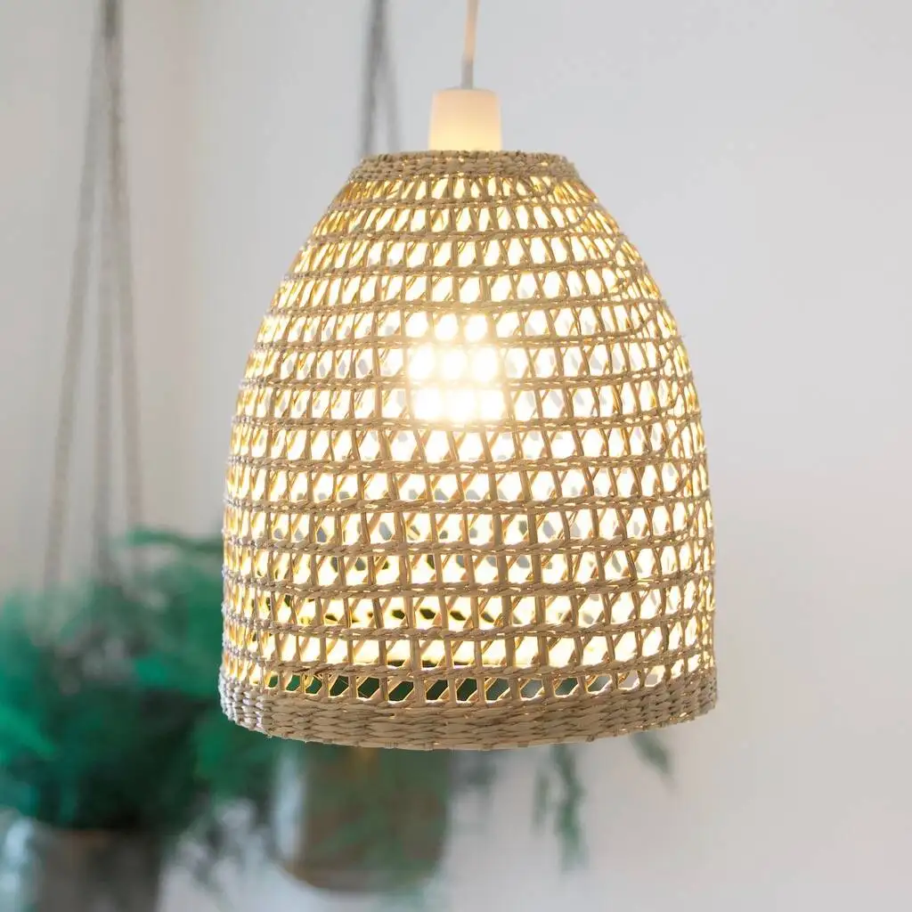Handmade Braided Natural Eco-friendly Rattan Lamps Rattan Seagrass Lighting Lamp Shade rattan floor lamp