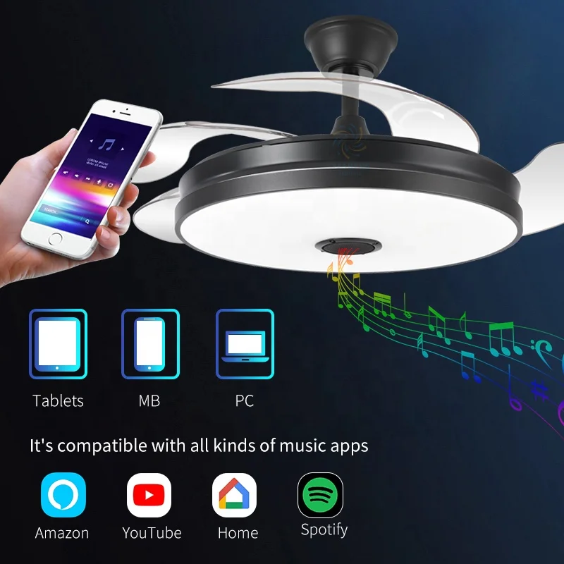2030 110V 220V 42inch fan ceiling fan hidden blades with speaker