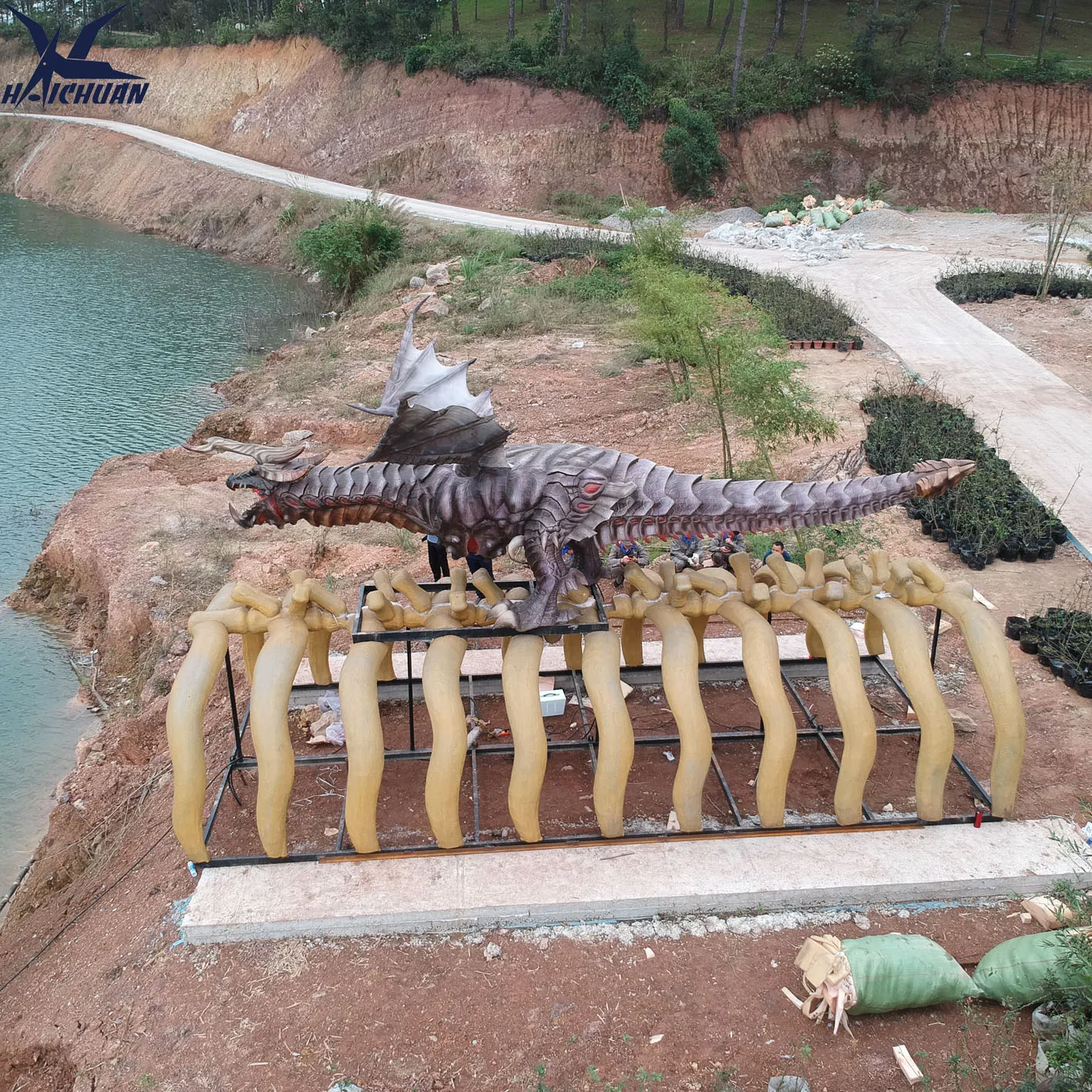 Haichuan Very Realistic Large Robot Dragon Real Animatronic Flying Dragon Models for sale