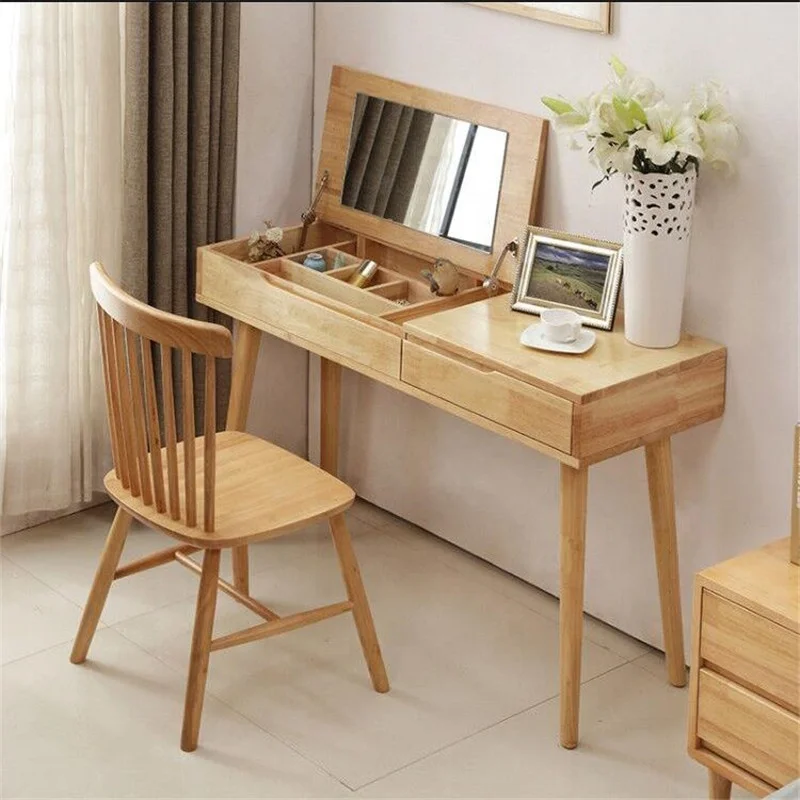 Hidden Mirror with Jewelry Storage Drawer Design Bedroom Furniture Japanese Style Brief Wooden Dressing Table Dressers