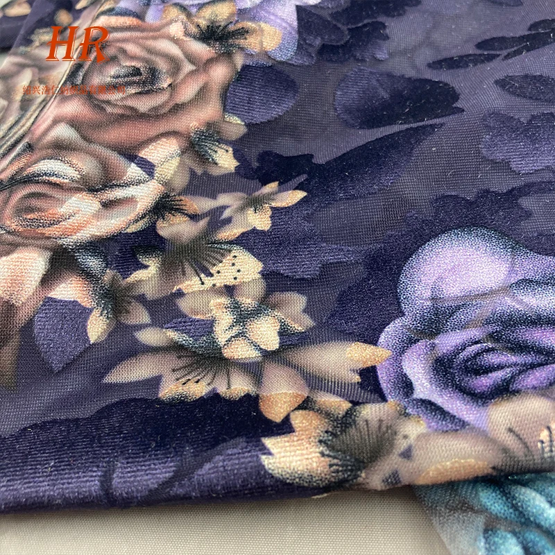 SHAOXING Luxury design flower design soft touch burnout knit digital print polyester korea velvet fabric