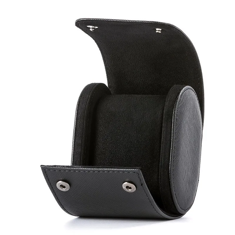 Premium black 3 slots slide pu leather storage watch roll boxes cases organizer luxury custom branded logo with pillow