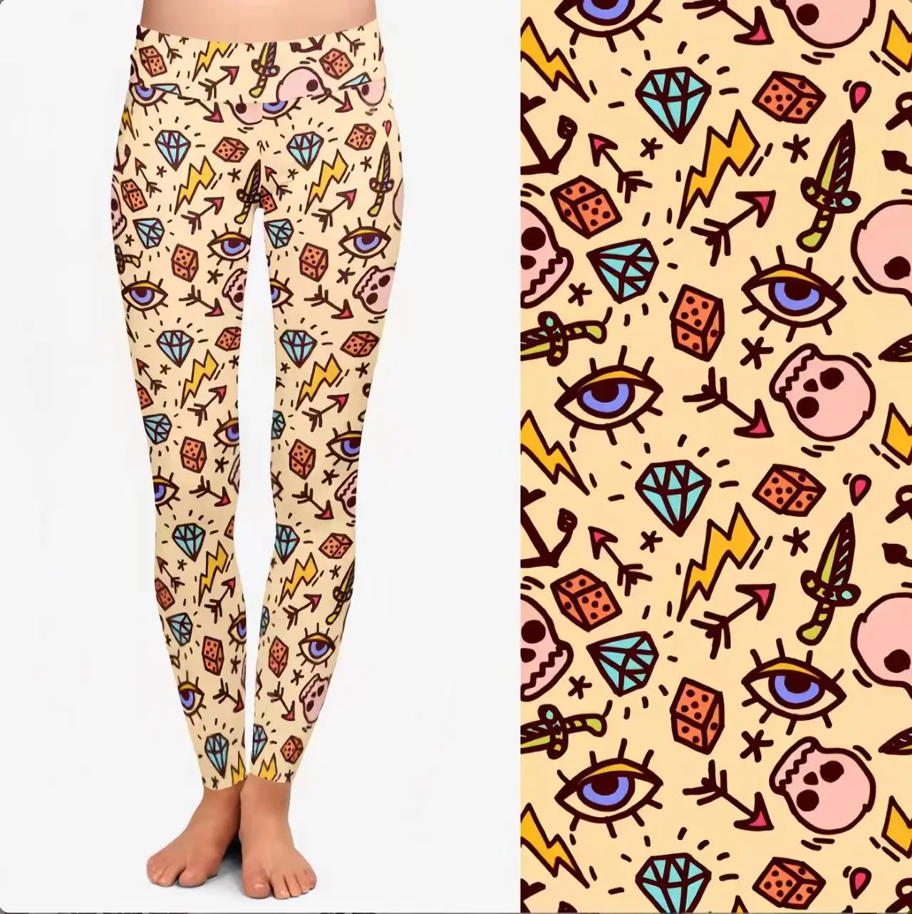 Dropshipping Factory Direct Sale 92% Polyester 8% Spandex Soft Fabric High Waist colorful sugar cat skull Leggings