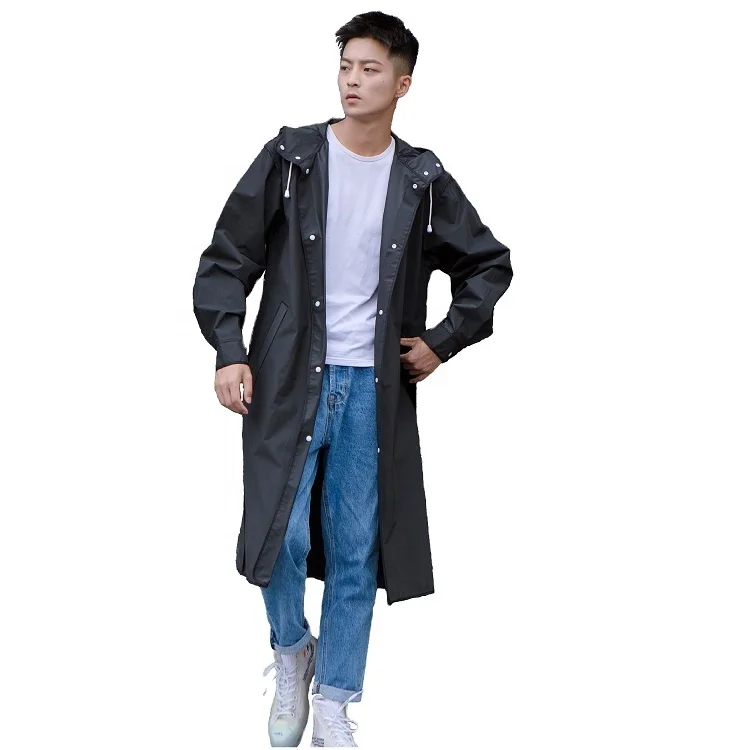 
New design EVA fashion black hiking custom printed long reusable raincoat 