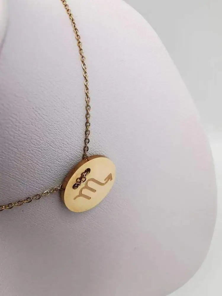 Gold Zodiac Pendants Necklace Aries Taurus Gemini Cancer Leo Virgo Libra Scorpio Aquarius Pisces Astrology symbols