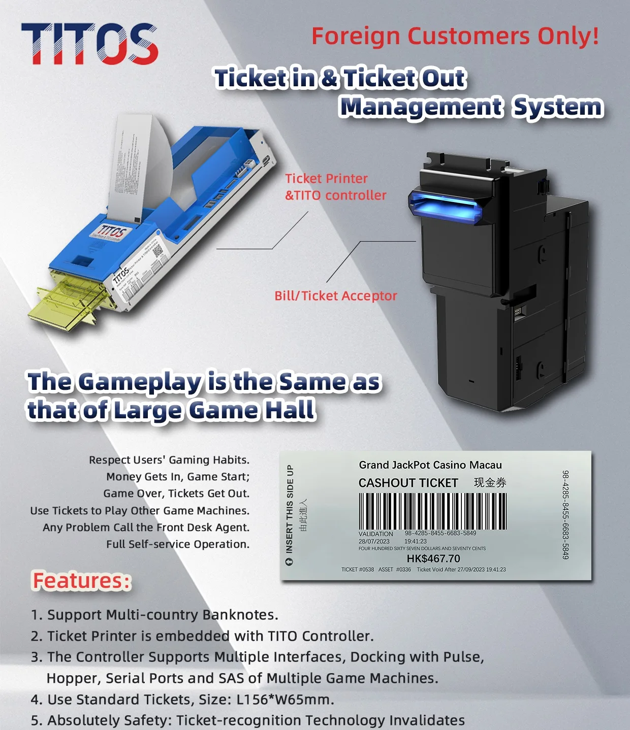 Game Ticket in/out management system gameplay for big games venue entertainment Lottery