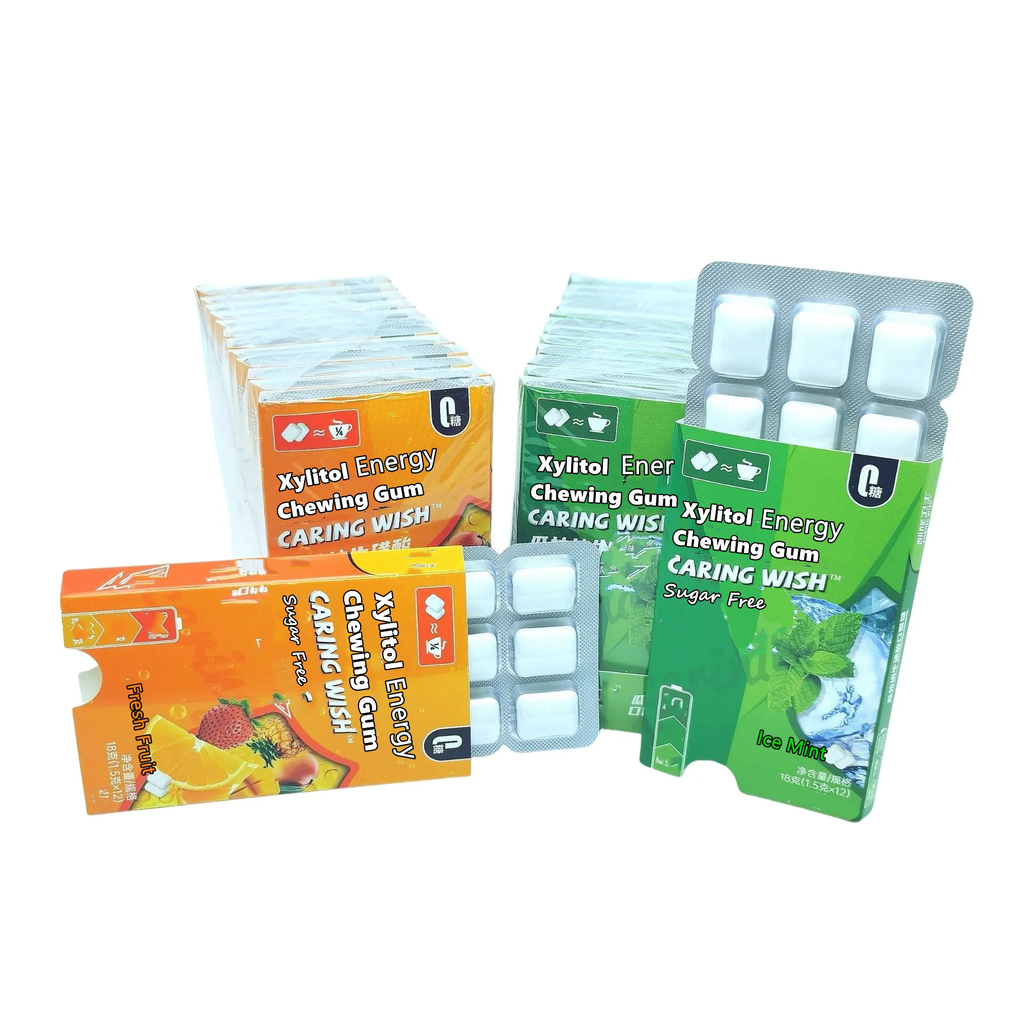 Strong Mint flavor super Energy chewing gum in blister