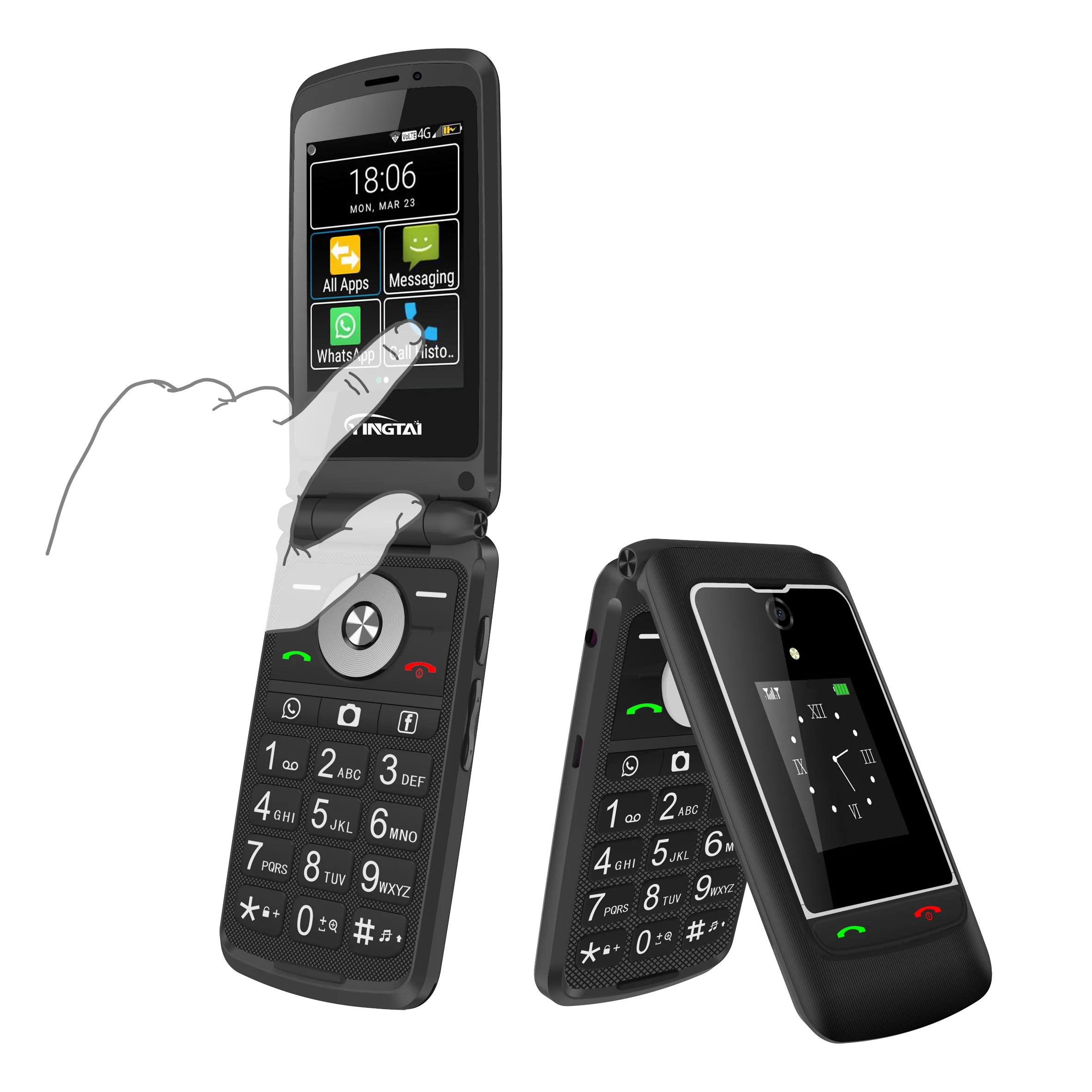 Newest flip keypad mobilephone 4G LTE android cell phone with wifi, whatsapp, facebook,Gps