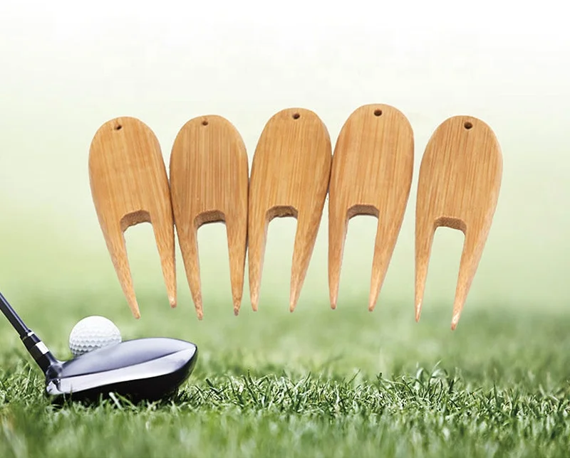 Заводской логотип на заказ от производителя Бамбуковая зеленая вилка для гольфа инструменты ремонта биоразлагаемые