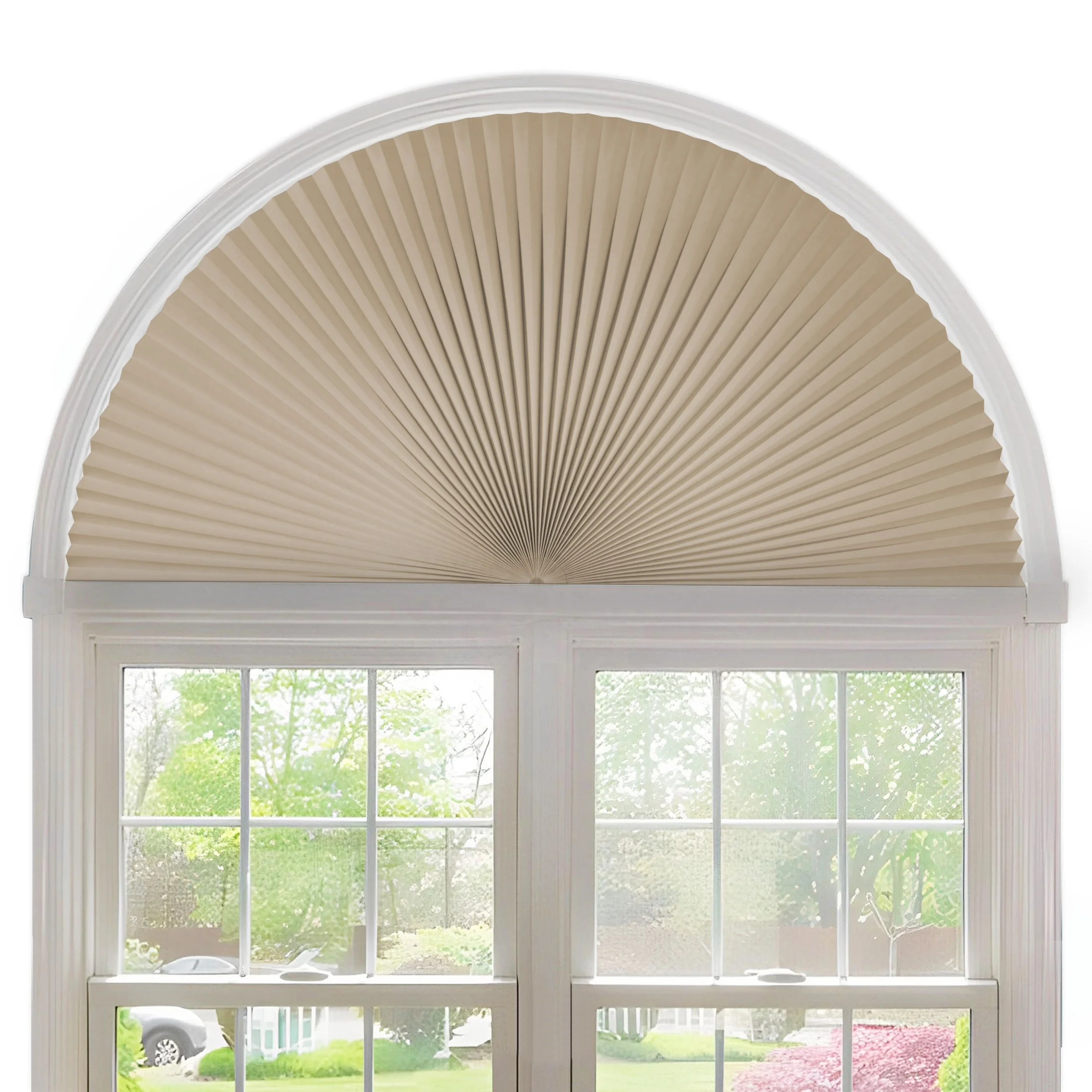 Half Circle Window Shades Easy Install Nonwoven Arch Pleated Blind Fabric Filtering Light Prefect Fit For Half Moon Arch Windows