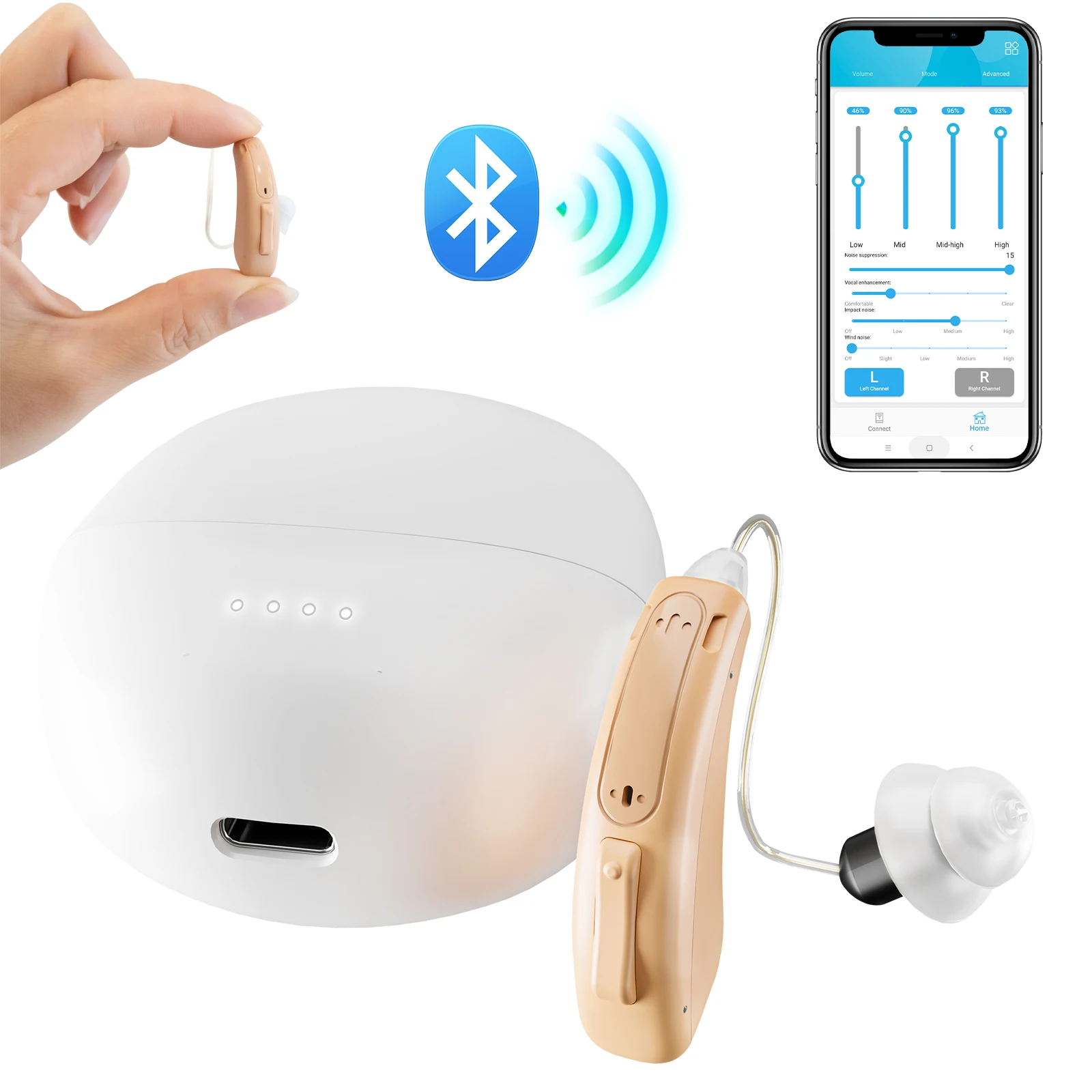 Mini rechargeable digital BTE Hearing aid Tunable Color amplifier Portable wireless hearing aid for the elderly deaf