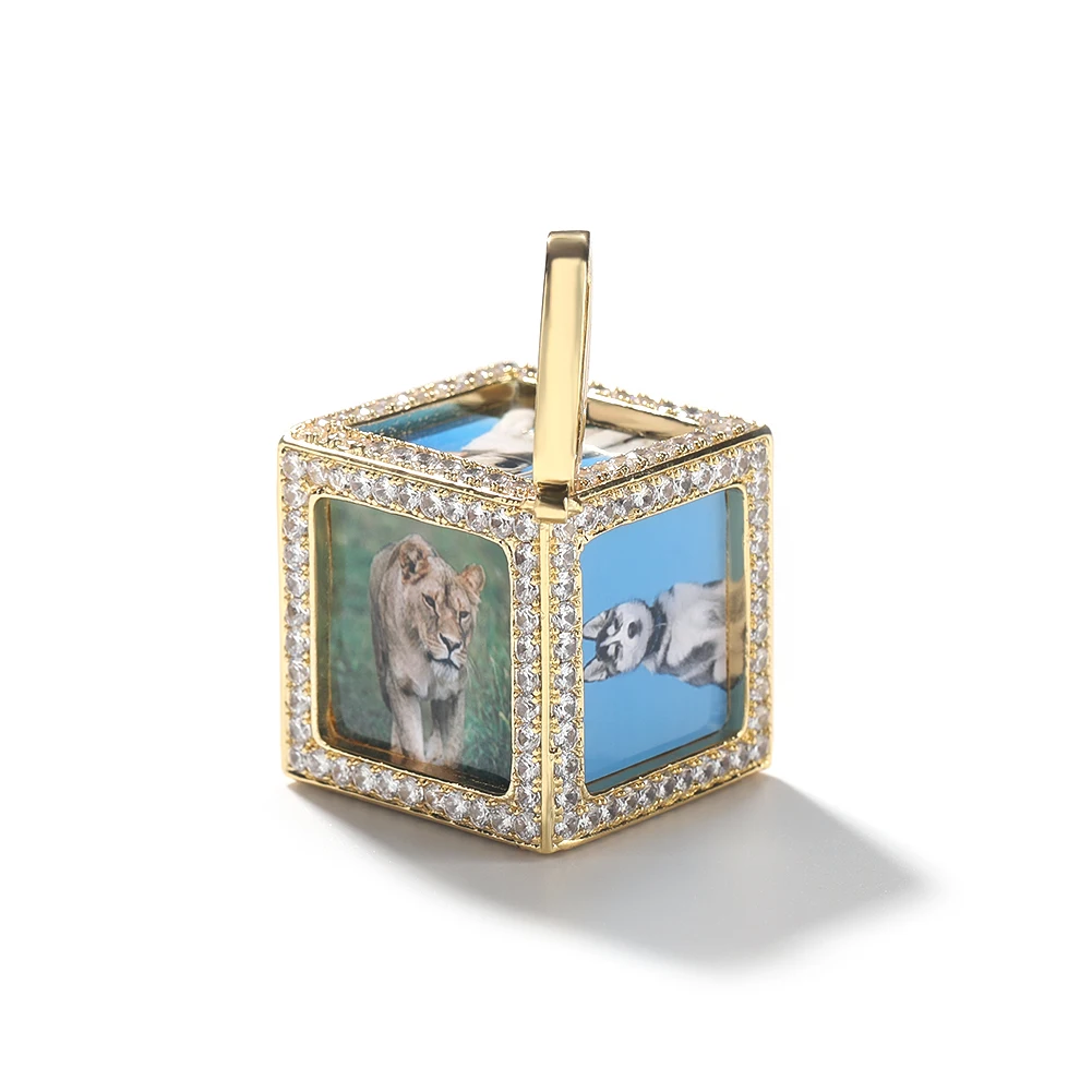 Custom 3D Prismatic Stereoscopic Cube 6 Sides Picture Photo Sublimation Pendant Necklace