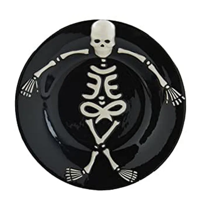 custom ceramic black Halloween skeleton plate