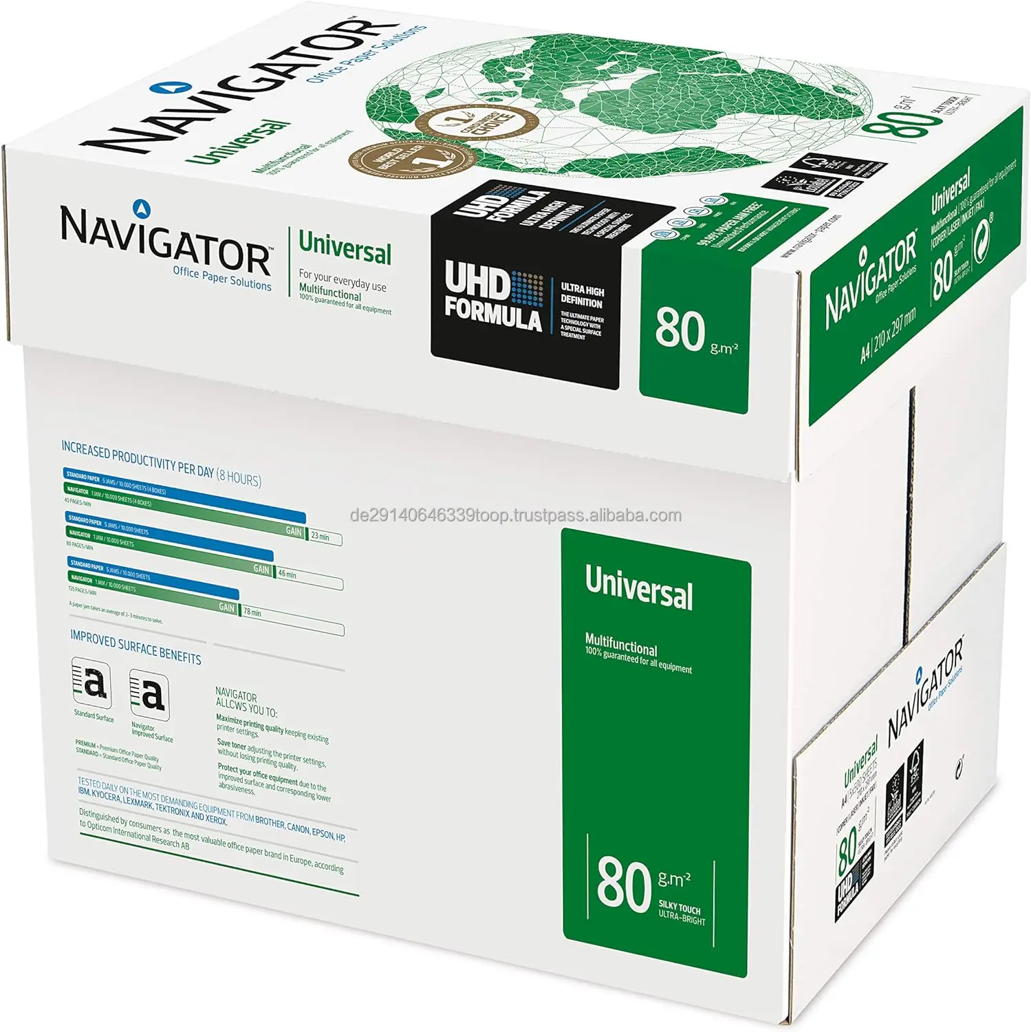 Wholesale Navigator Navigator Universal A4 80gsm Paper - Box of 5 Reams (5x500 Sheets) free delivery worldwide CIF price