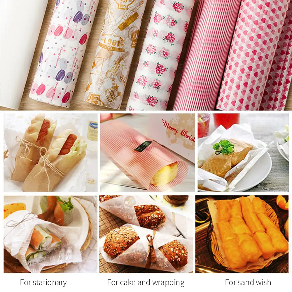50Pcs Food Grade Wax Paper Grease Paper Food Wrappers Wrapping Paper For Bread Candy Cake Burger Fries Oilpaper Baking Tools