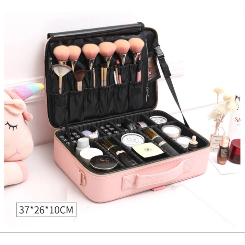 Large Professional  makeup cosmetic case 3 Layer Waterproof Travel Cosmetic bags makeup Train Case with Dividers Customized