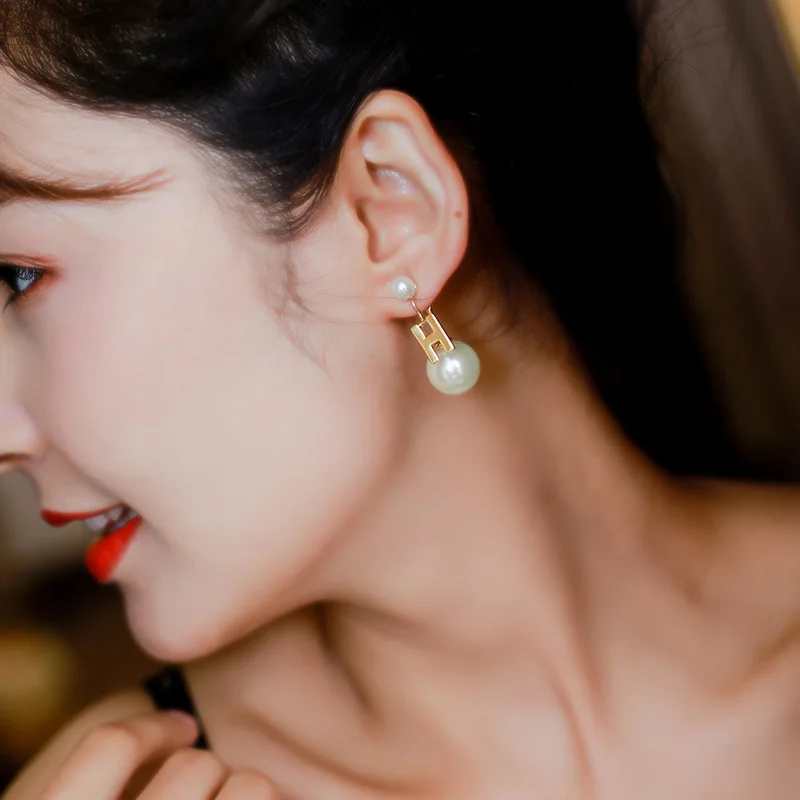 A B C D E F G H I J K L M N O P Q initial little hot selling letter g studs pearl earrings stainless steel italic mini 925