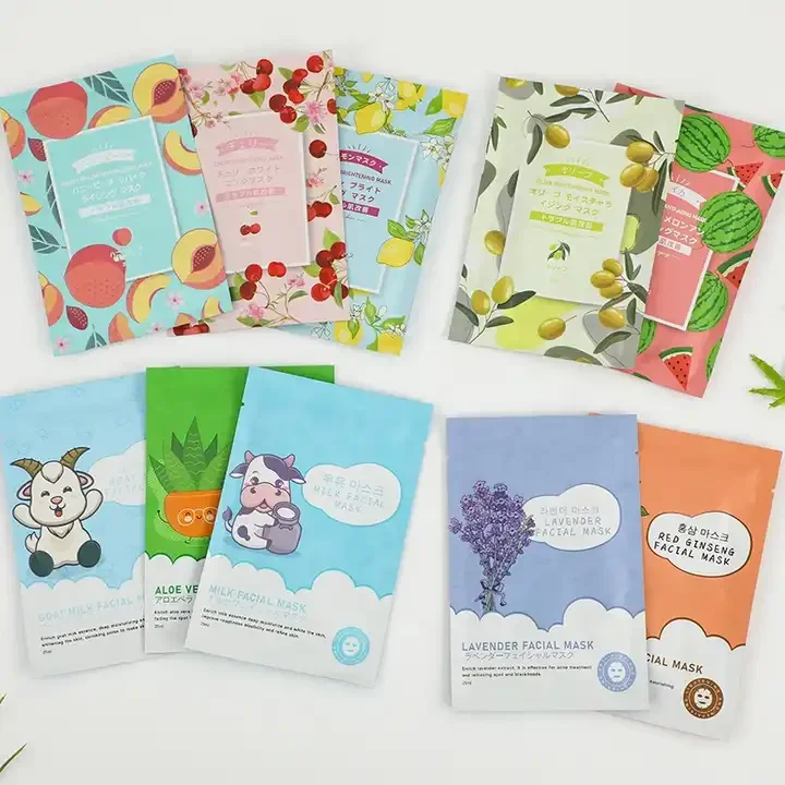 Private Label Beauty Fruit Face Maskss Mascarillasl Facial Mask Paper Sheet Korean Skin Care Moisturizing Aloe Vera Face Masks