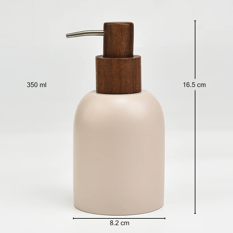 Simple Design Matte Finished Customizable Color Resin Hand Soap Dispenser Bottle with Natural Wood Lotion Pump